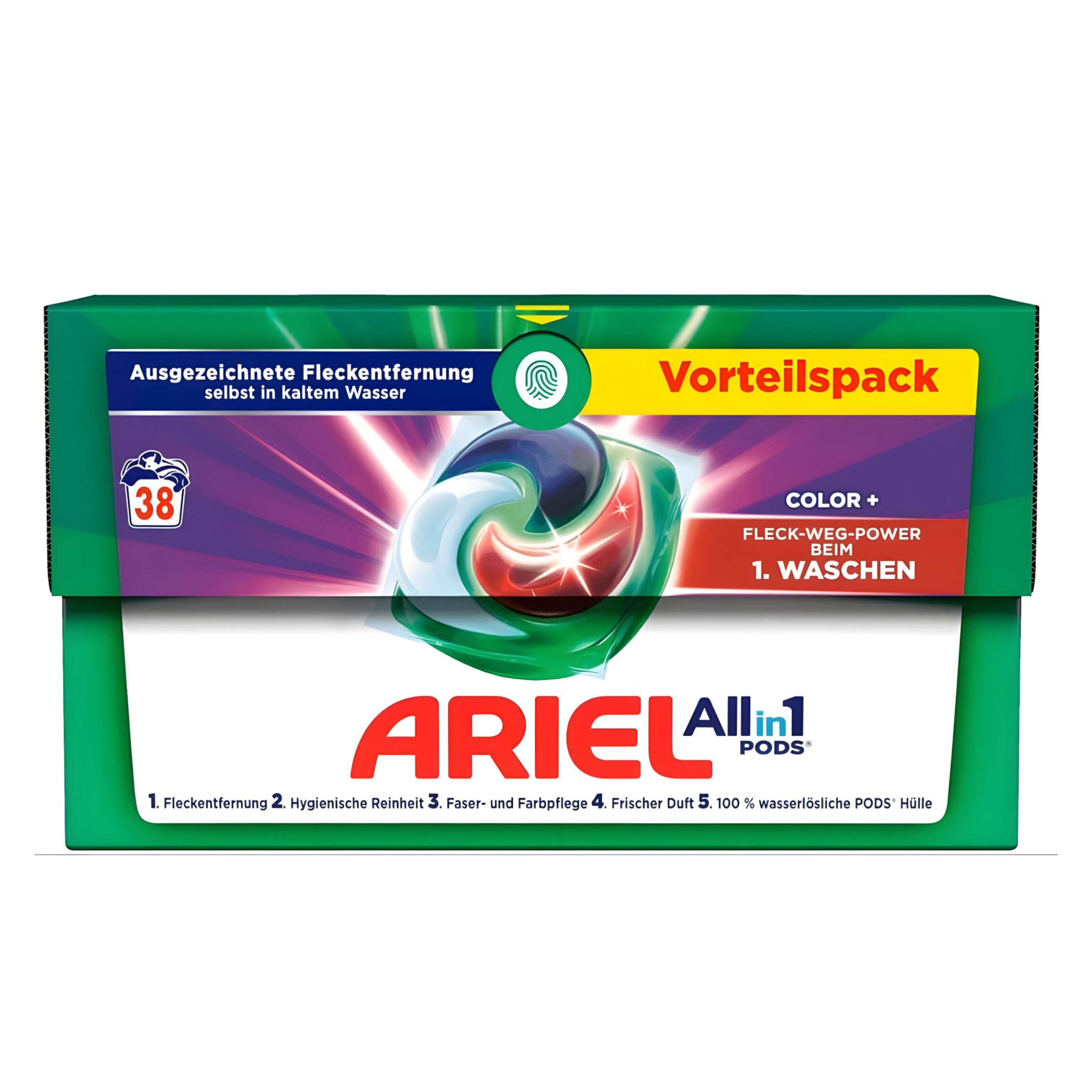 اریل قرص لباسشویی همراه لکه بر لباس رنگی اروپایی (Ariel All in 1 Pods+ Color 38)