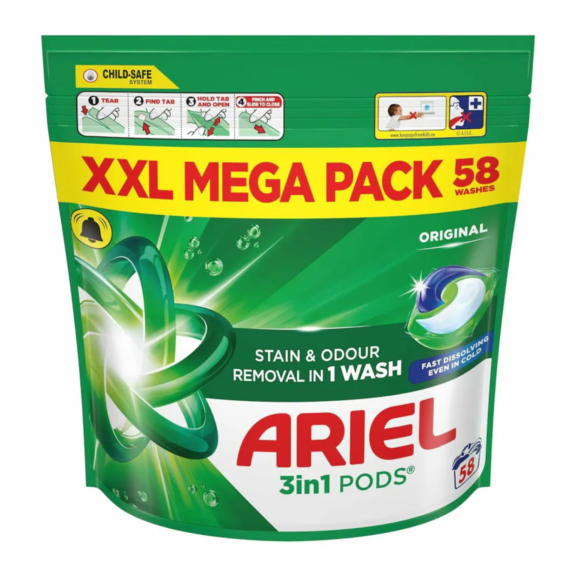 اریل قرص لباسشویی اورجینال اروپایی (Ariel 3in1 Original Pods 58)