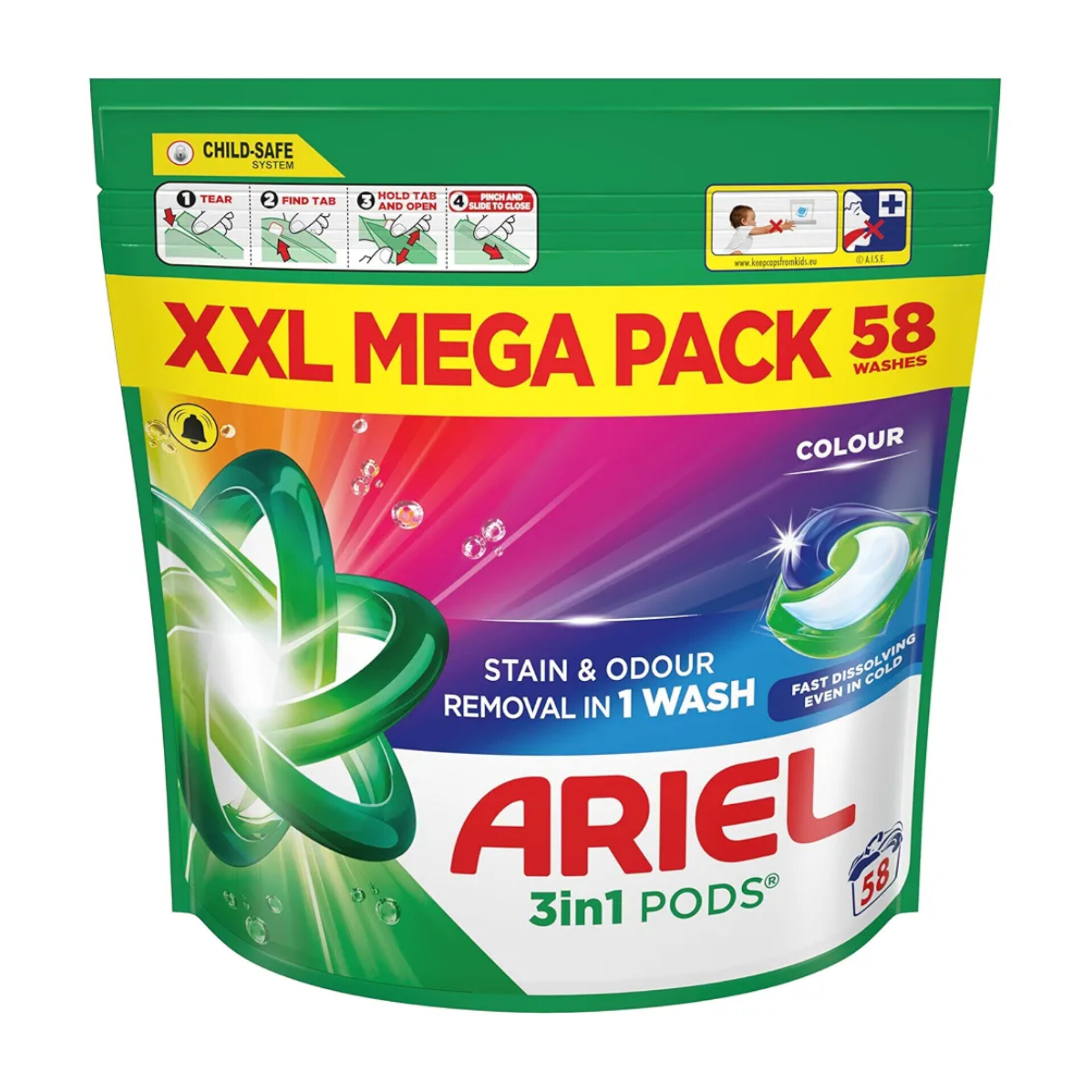 اریل قرص لباسشویی رنگی اروپایی (58 Ariel 3in1 Pods Colour)