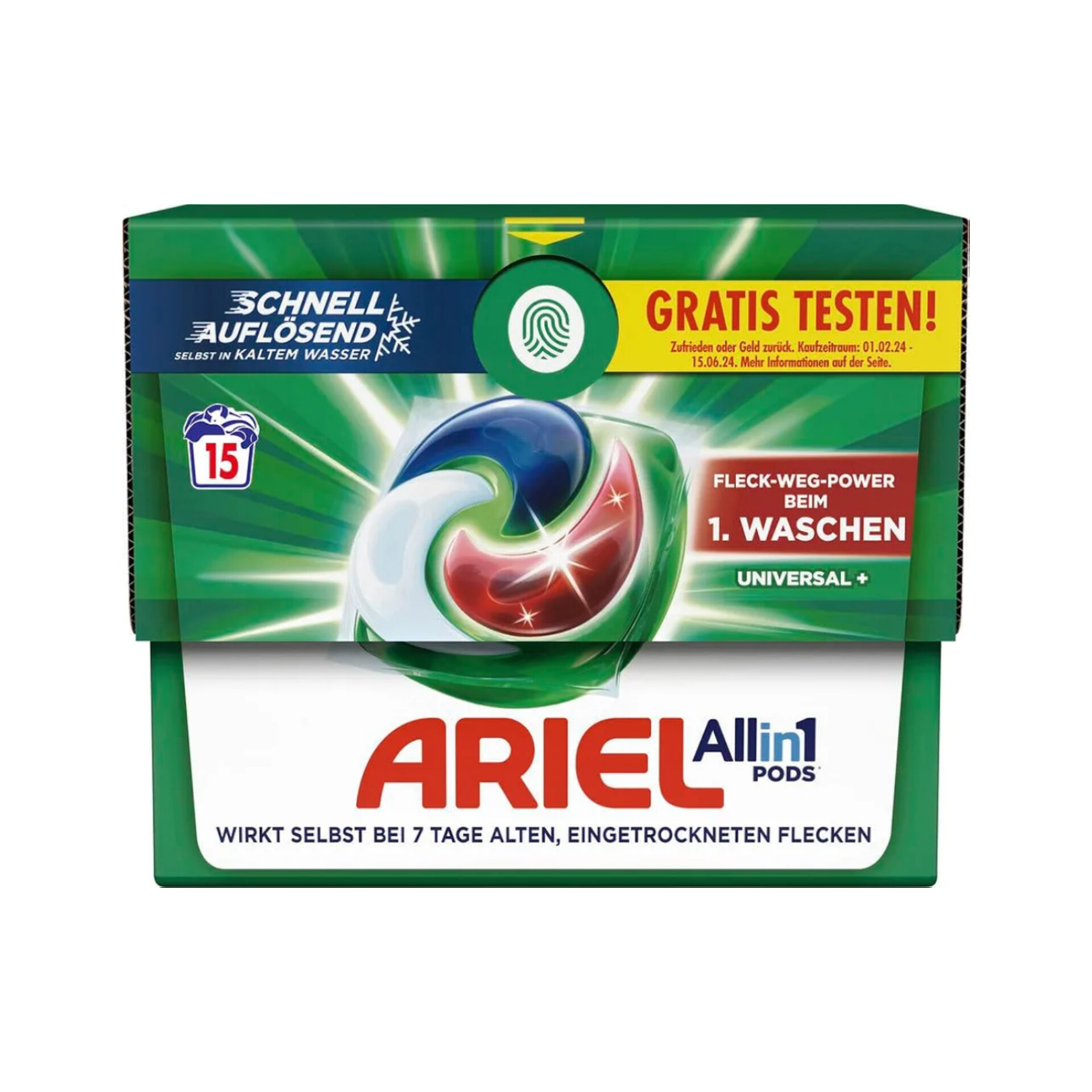 اریل قرص لباسشویی همراه لکه بر لباس رنگی اروپایی (Ariel All in 1 Pods +Universal 15)