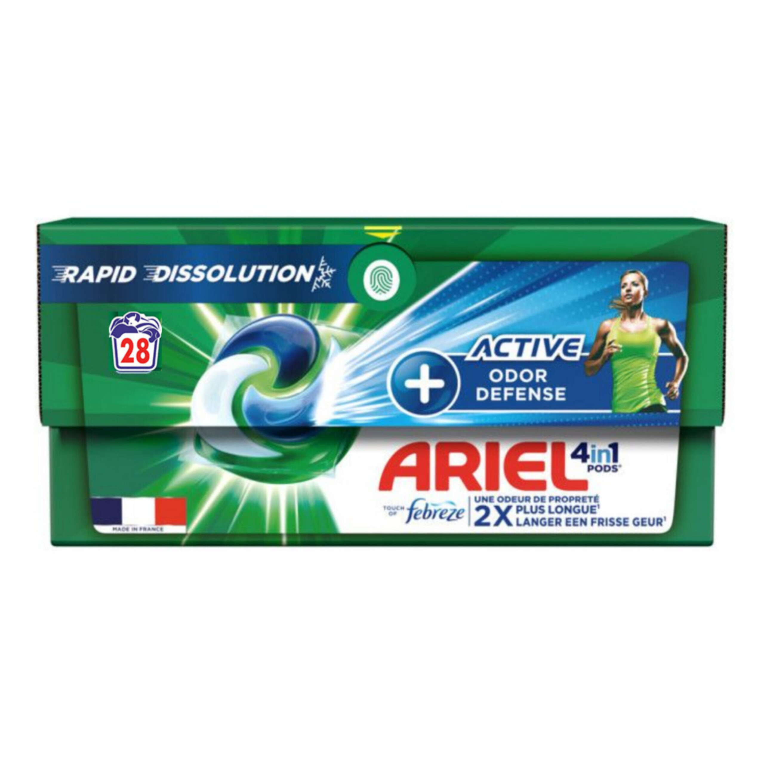 اریل اکتیو فرانسه قرص لباسشویی از بین برنده بو با رایحه تمیزی (Ariel Pods+ Active Odor Defense 28)