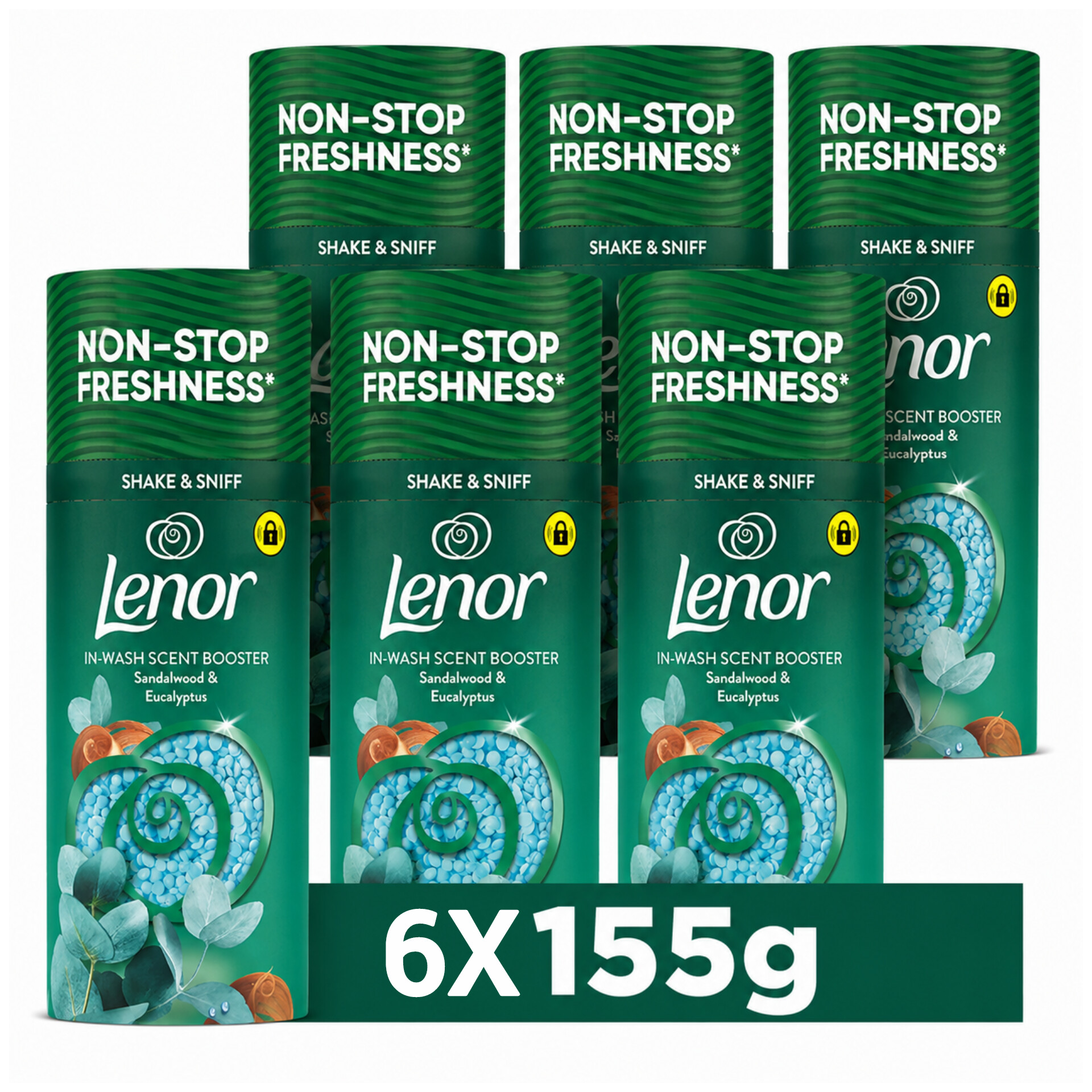 لنور دانه های خوشبوکننده لباس رایحه چوب سندل و اکالیپتوس بسته 6عددی (Lenor Sandalwood & Eucalyptus)