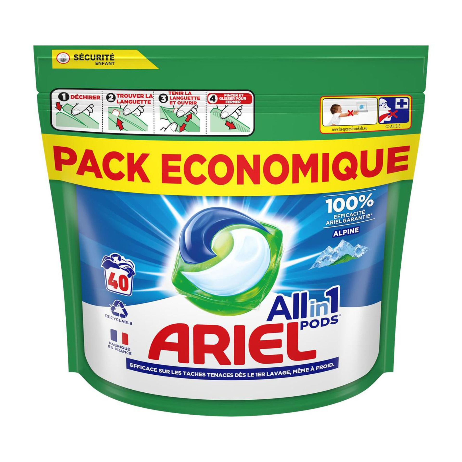 اریل فرانسه قرص لباسشویی با رایحه کوهستان الپ (Ariel Pods Alpine 40)