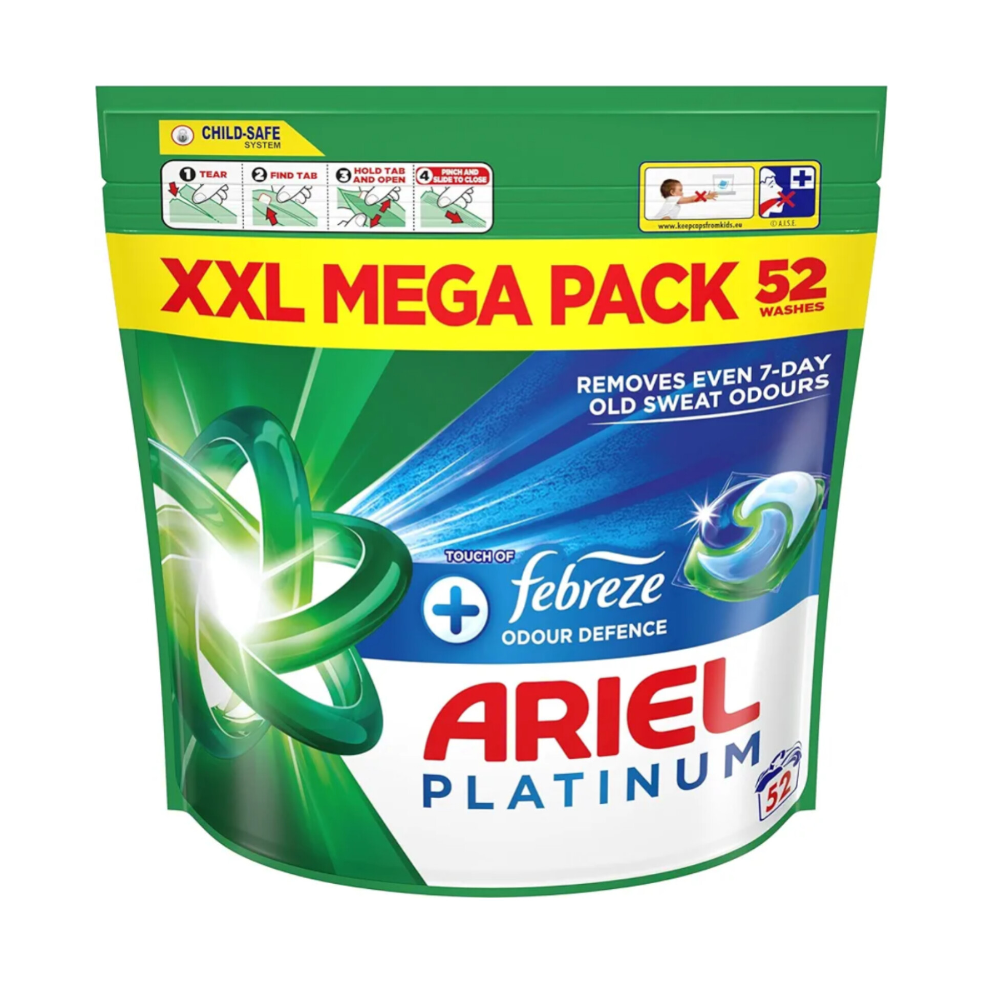 اریل پلاتینیوم فبرز قرص لباسشویی ازبین برنده بو و رایحه ماندگار اروپایی (Ariel Platinum + Febreze 52)