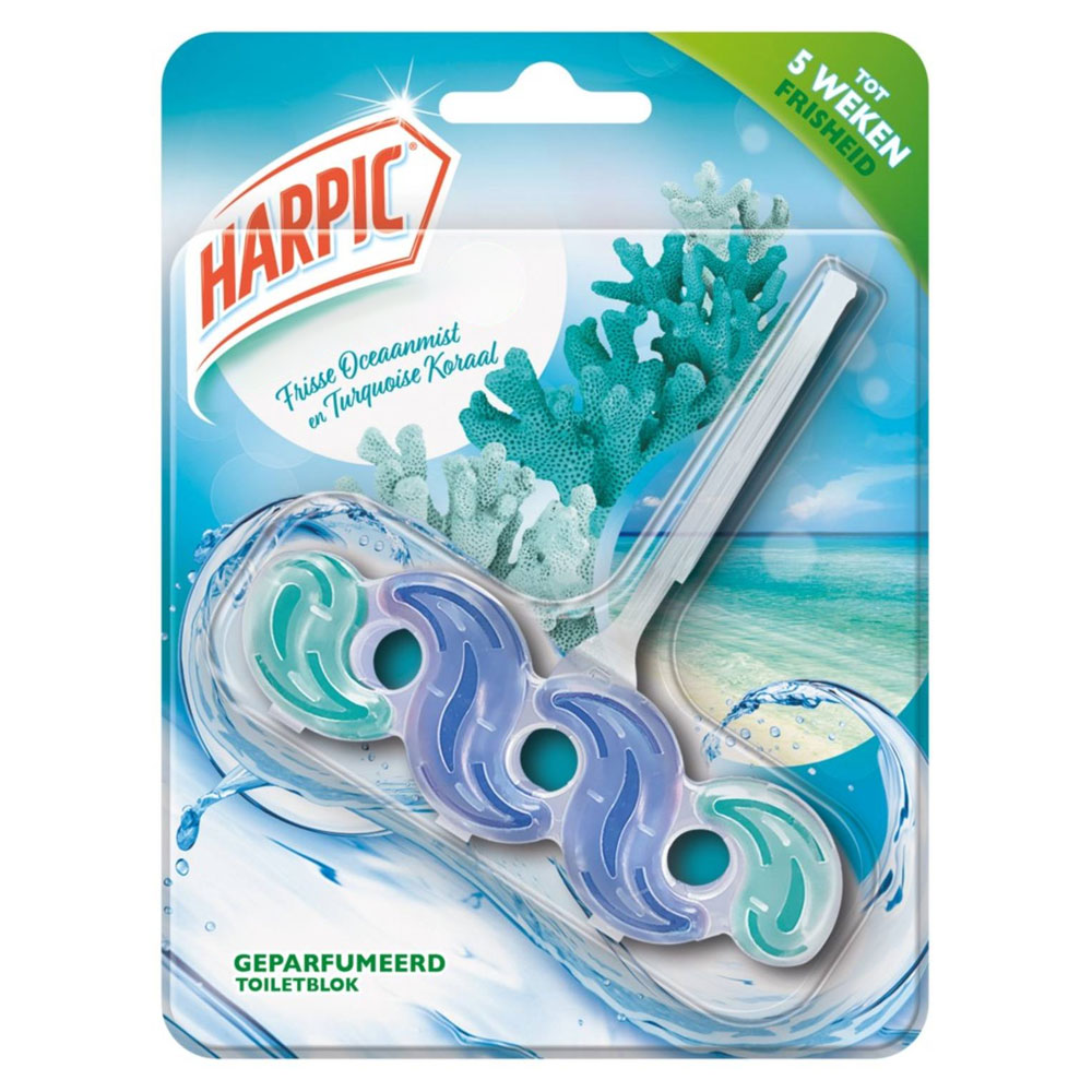 هارپیک آویز خوشبوکننده و تمیزکننده توالت فرنگی رایحه اقیانوس و مرجان (Harpic Frisse Oceanmist en Turquoise Koraal)