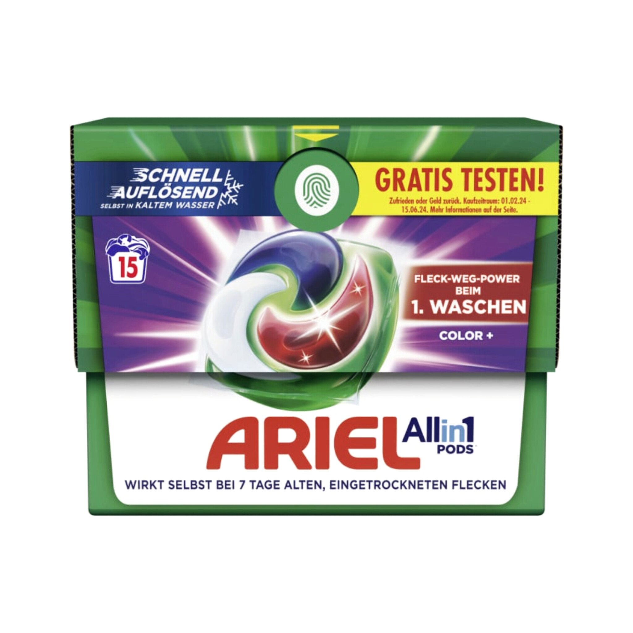 اریل قرص لباسشویی همراه لکه بر لباس رنگی اروپایی (Ariel All in 1 Pods+ Color 15)