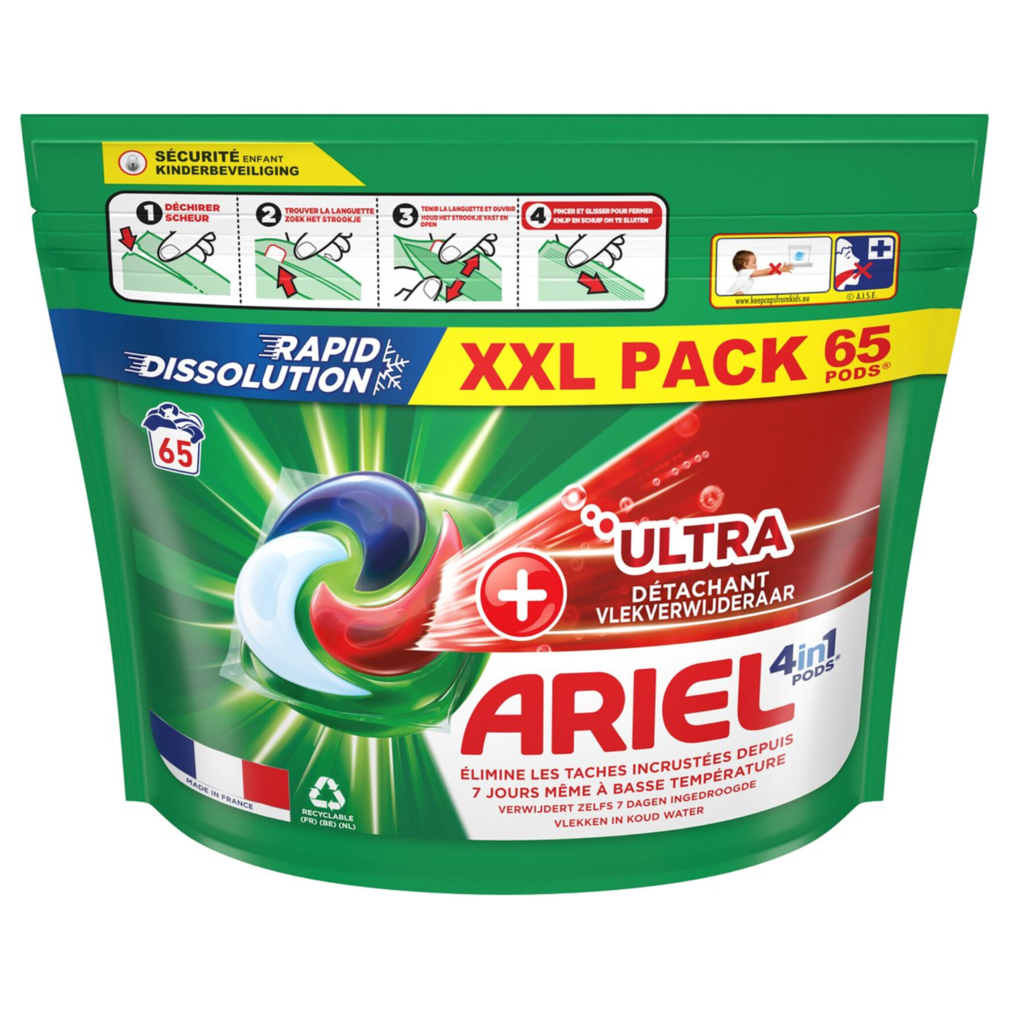 اریل الترا 4 در 1 قرص لباسشویی همراه با لکه بر قوی اروپایی (Ariel 4in1 Pods +ULTRA 65)