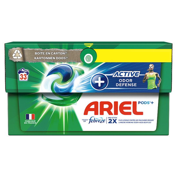 اریل اکتیو فرانسه قرص لباسشویی از بین برنده بو با رایحه تمیزی (Ariel Pods+ Active Odor Defense 33)